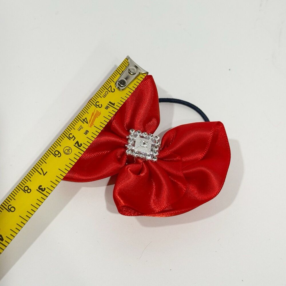 Hair Bow Set 2 Ponytail For Girls Red 2.5x3 Inch New - Picture 5 of 9